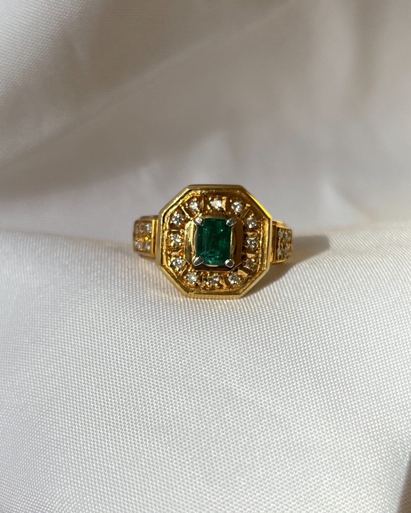 Bague style Art-Déco "Suzanne" émeraude &amp; Diamants
