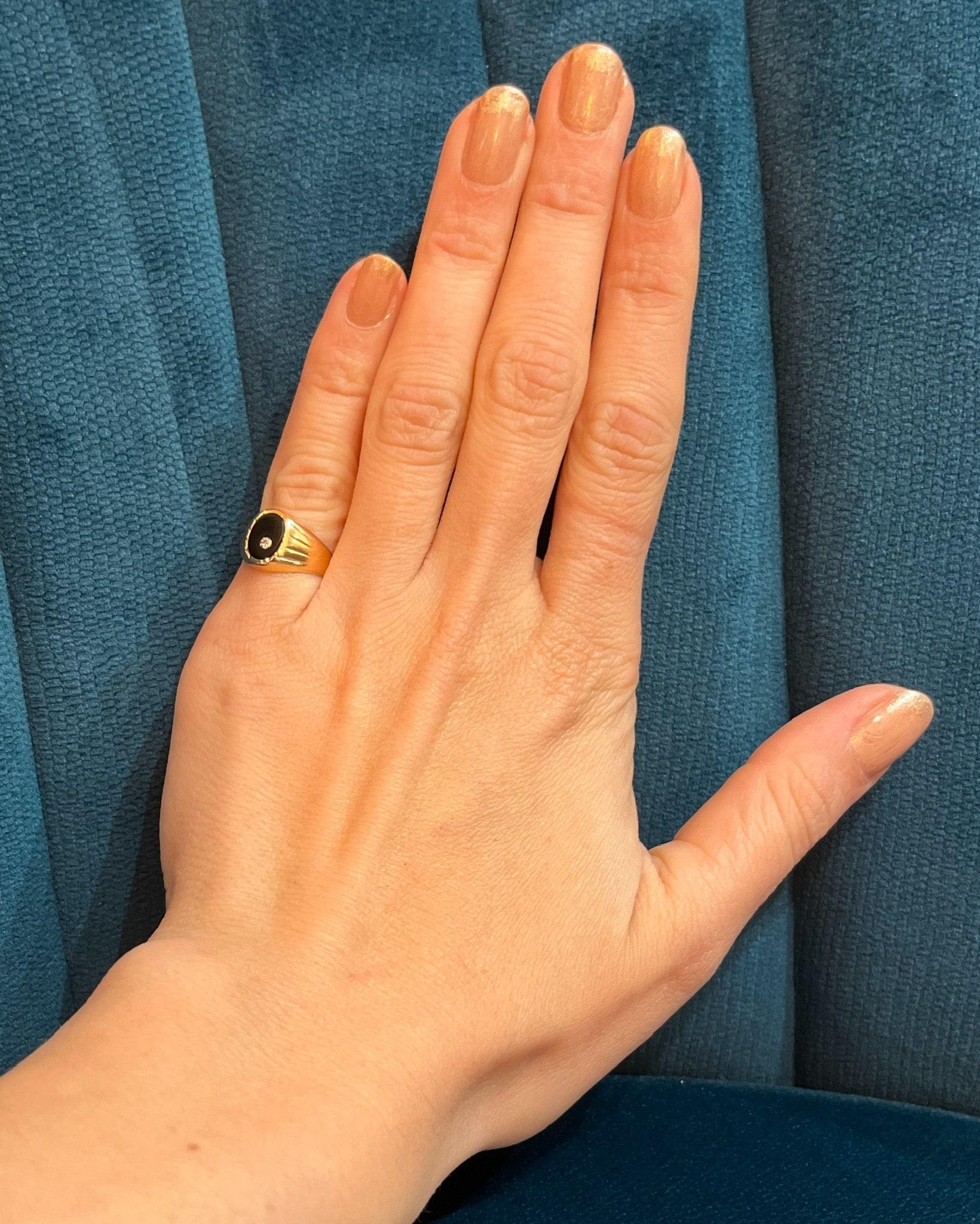 Bague chevalière vintage Onyx et Diamant "Lilou"
