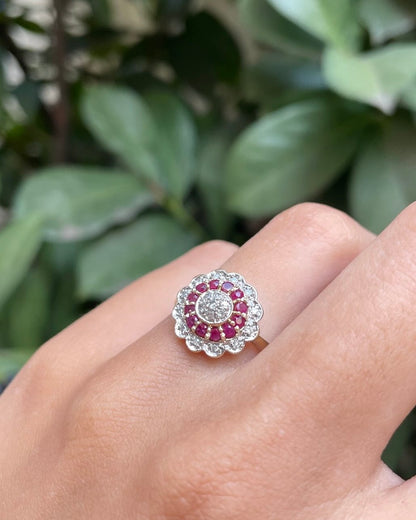 Bague style Art-déco Rubis &amp; 19 Diamants &quot;Anolta&quot;