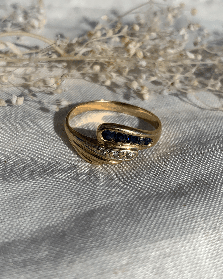 bague toi et moi vague uniqye vintage saphir diamant