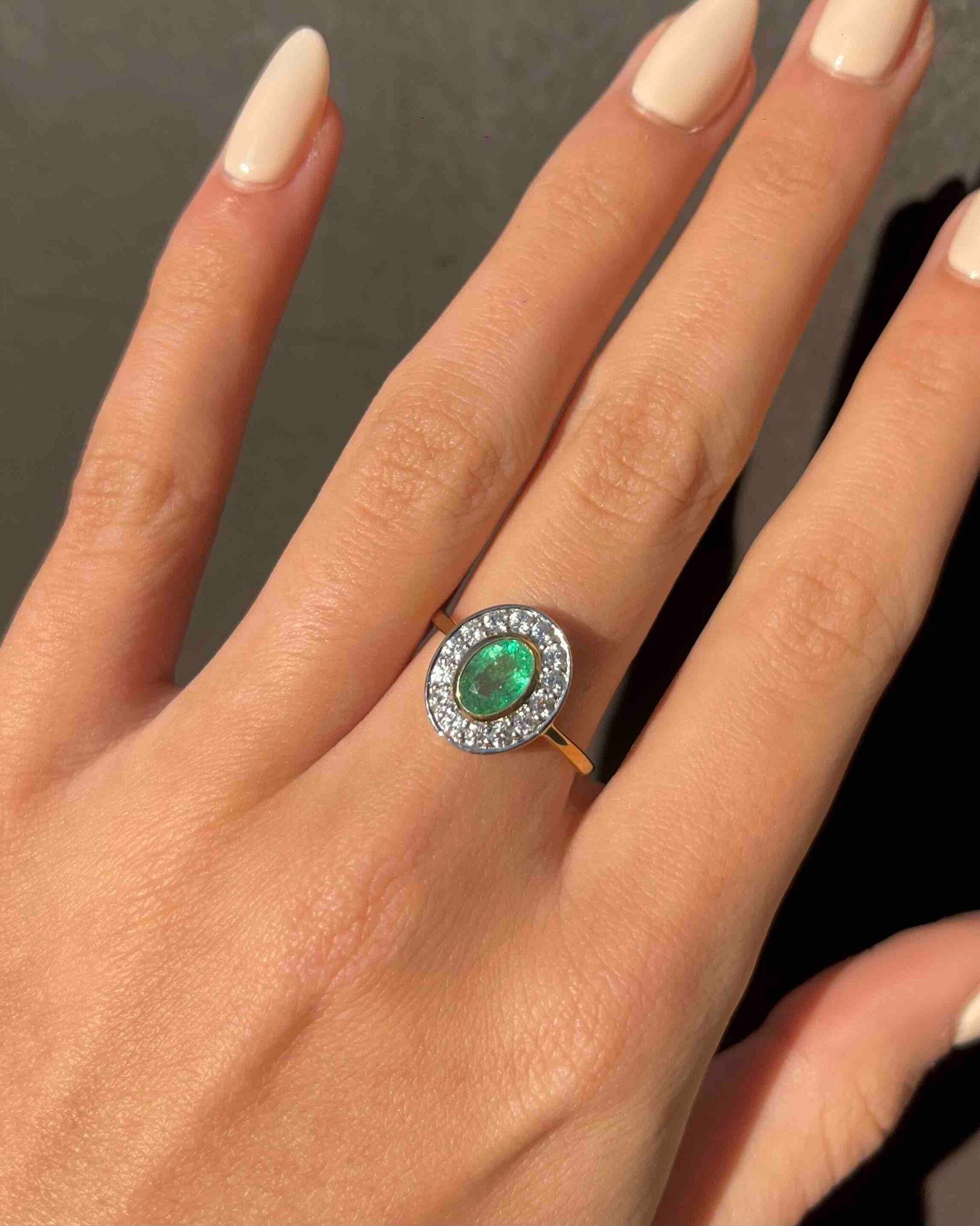 Bague style Art-Déco émeraude &amp; diamants "Hélia"