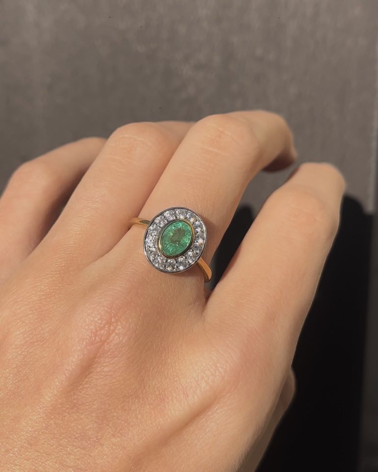 Bague style Art-Déco émeraude &amp; diamants &quot;Hélia&quot;