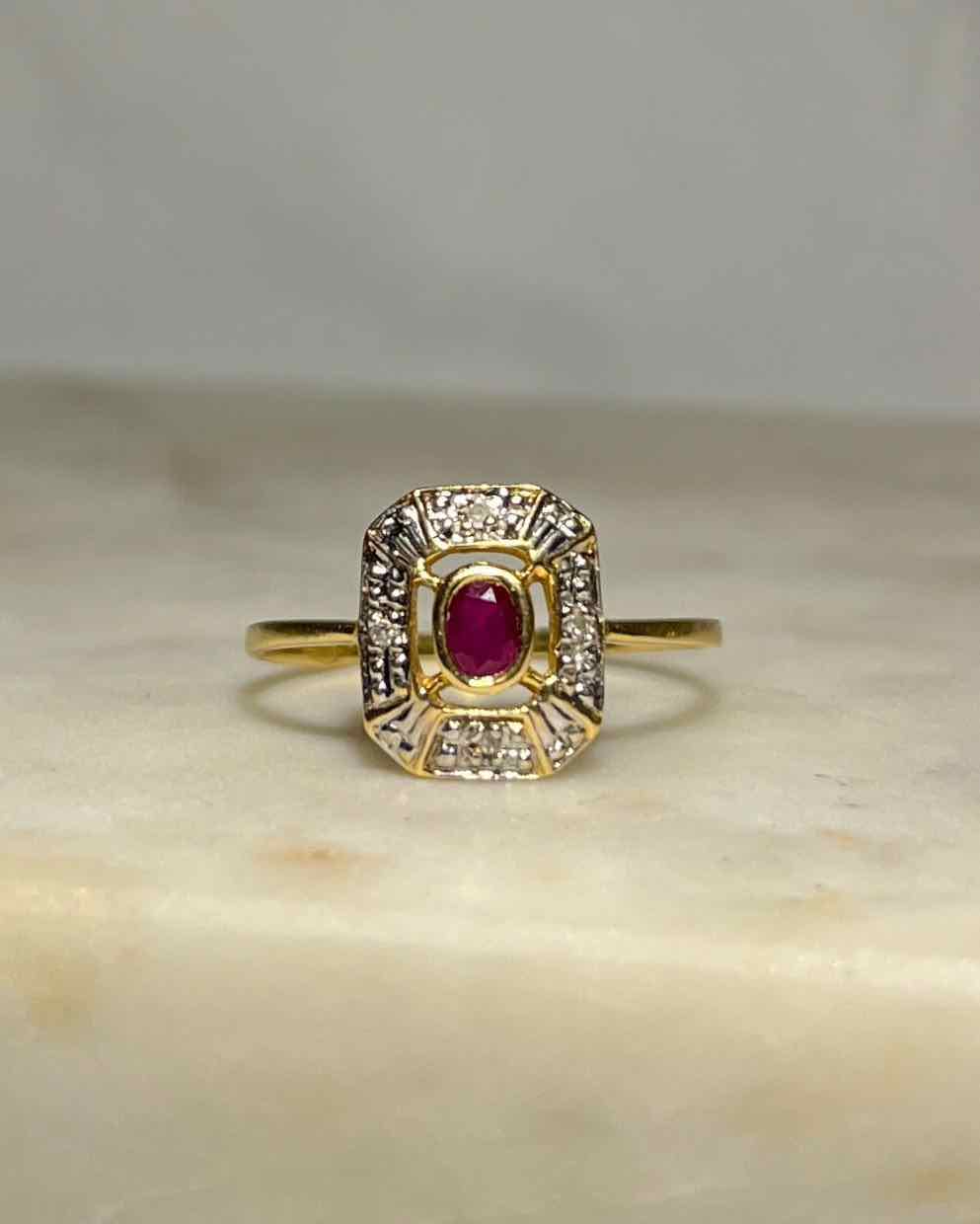 Bague style Art-Déco Rubis &amp; Diamants &quot;Adriana&quot;