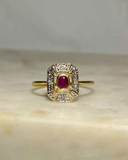 Bague style Art-Déco Rubis &amp; Diamants &quot;Adriana&quot;