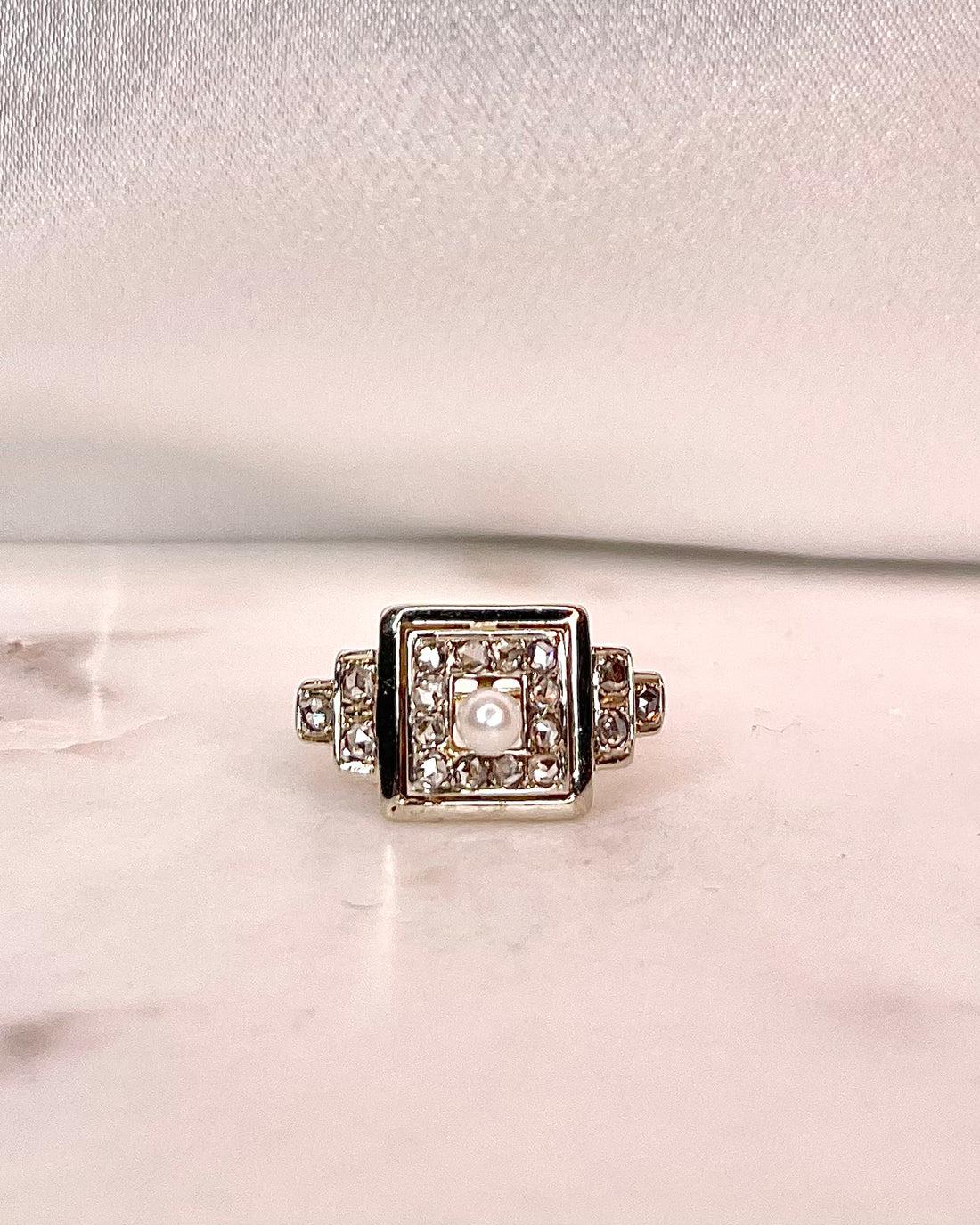 Bague Art-déco Perle &amp; Diamants &quot;Esmee&quot;