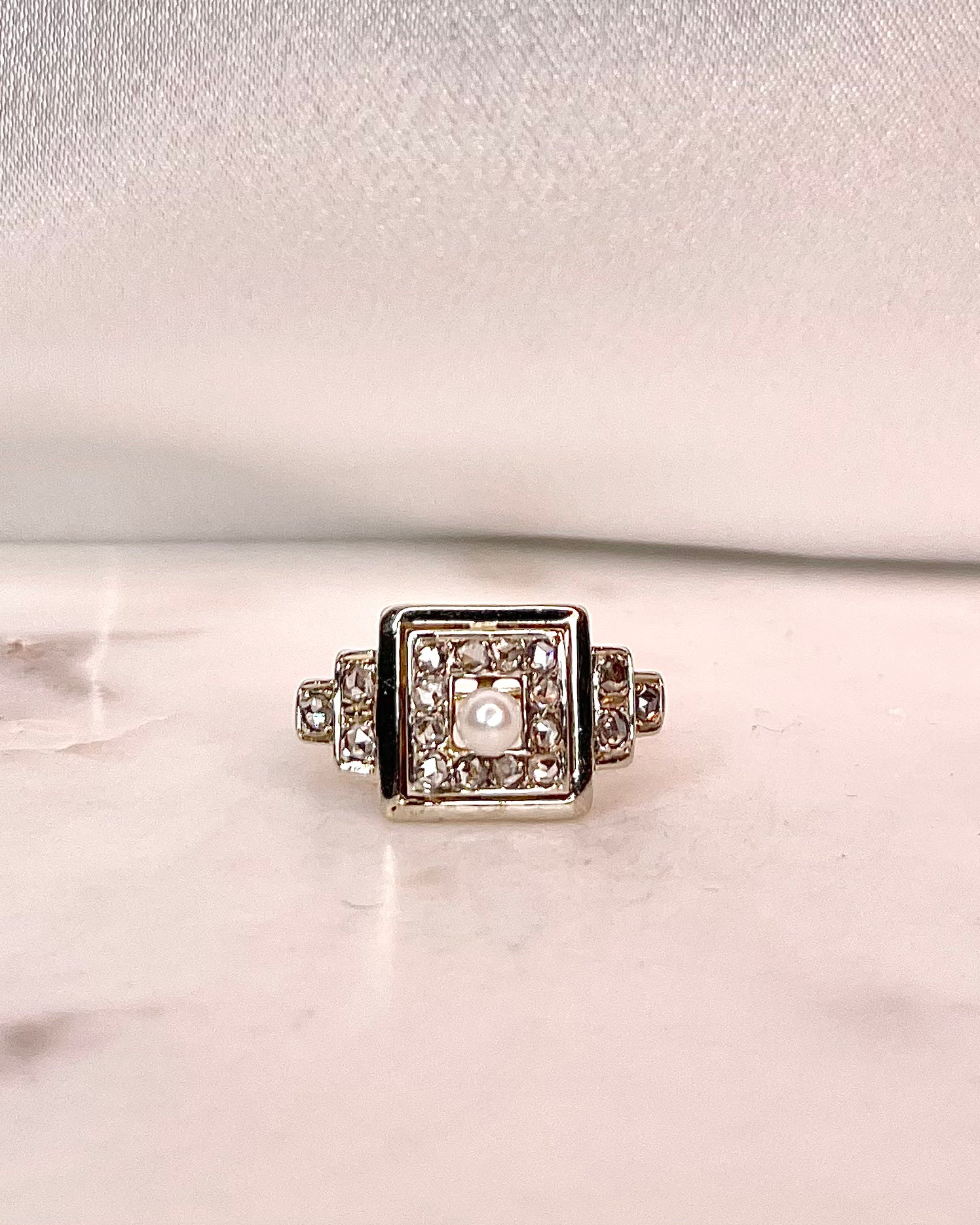 Bague Art-déco Perle &amp; Diamants "Esmee"