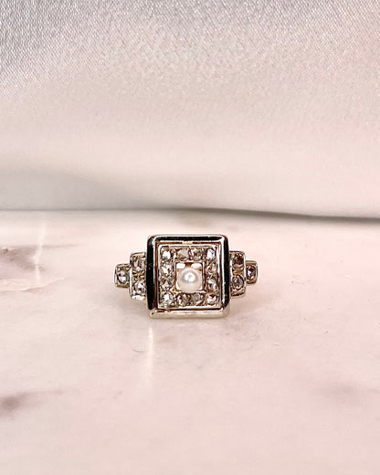 Bague Art-déco Perle &amp; Diamants &quot;Esmee&quot;