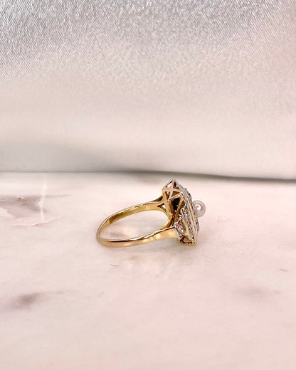Bague Art-déco Perle &amp; Diamants &quot;Esmee&quot;