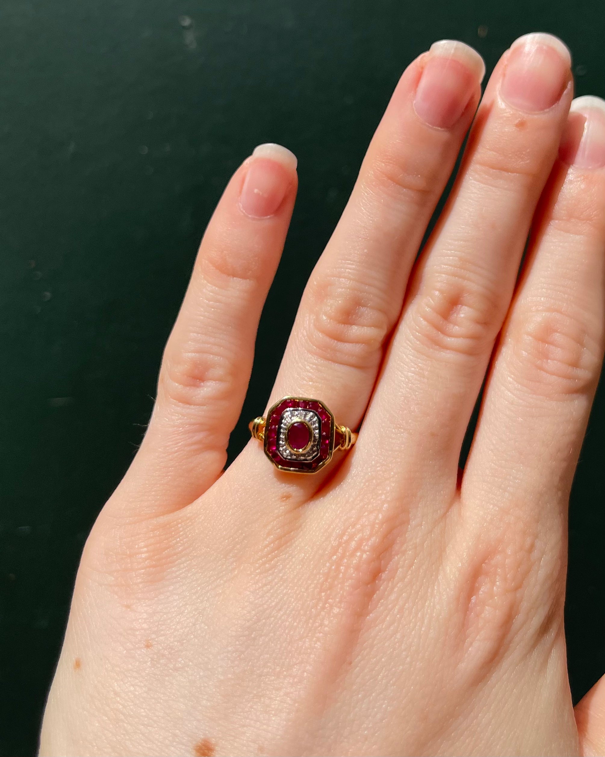 Art Deco Style Ring Ruby &amp; Diamonds “Ivyelle”