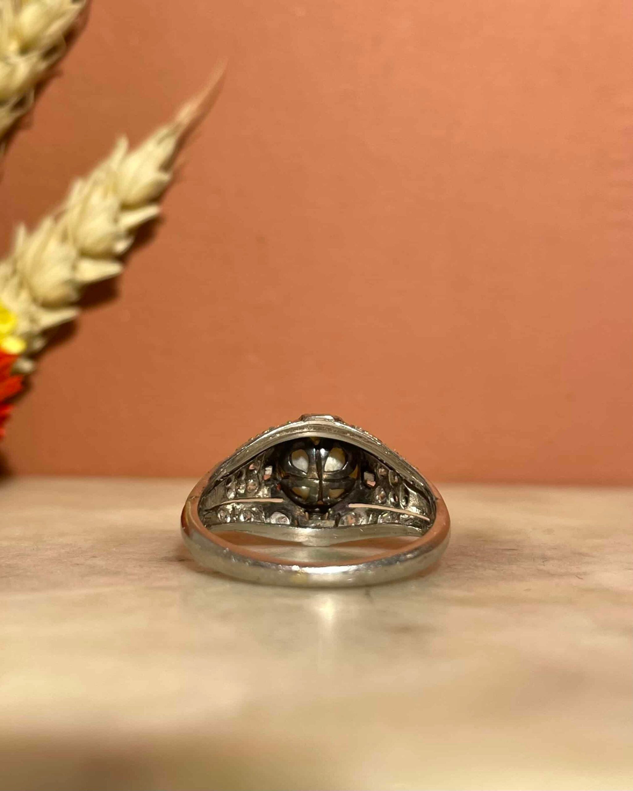 Bague Art-Déco Perle &amp; 30 Diamants "Winifred"