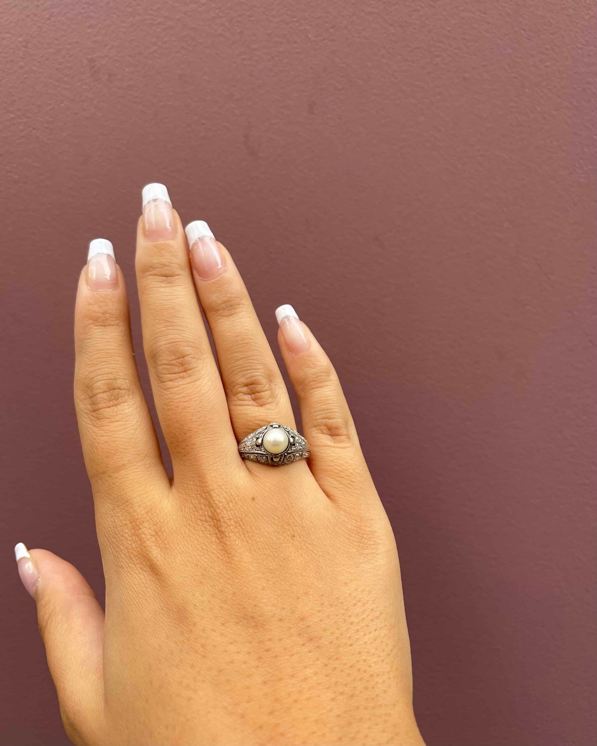 Bague Art-Déco Perle &amp; 30 Diamants "Winifred"
