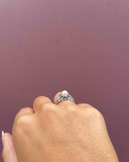 Bague Art-Déco Perle &amp; 30 Diamants &quot;Winifred&quot;