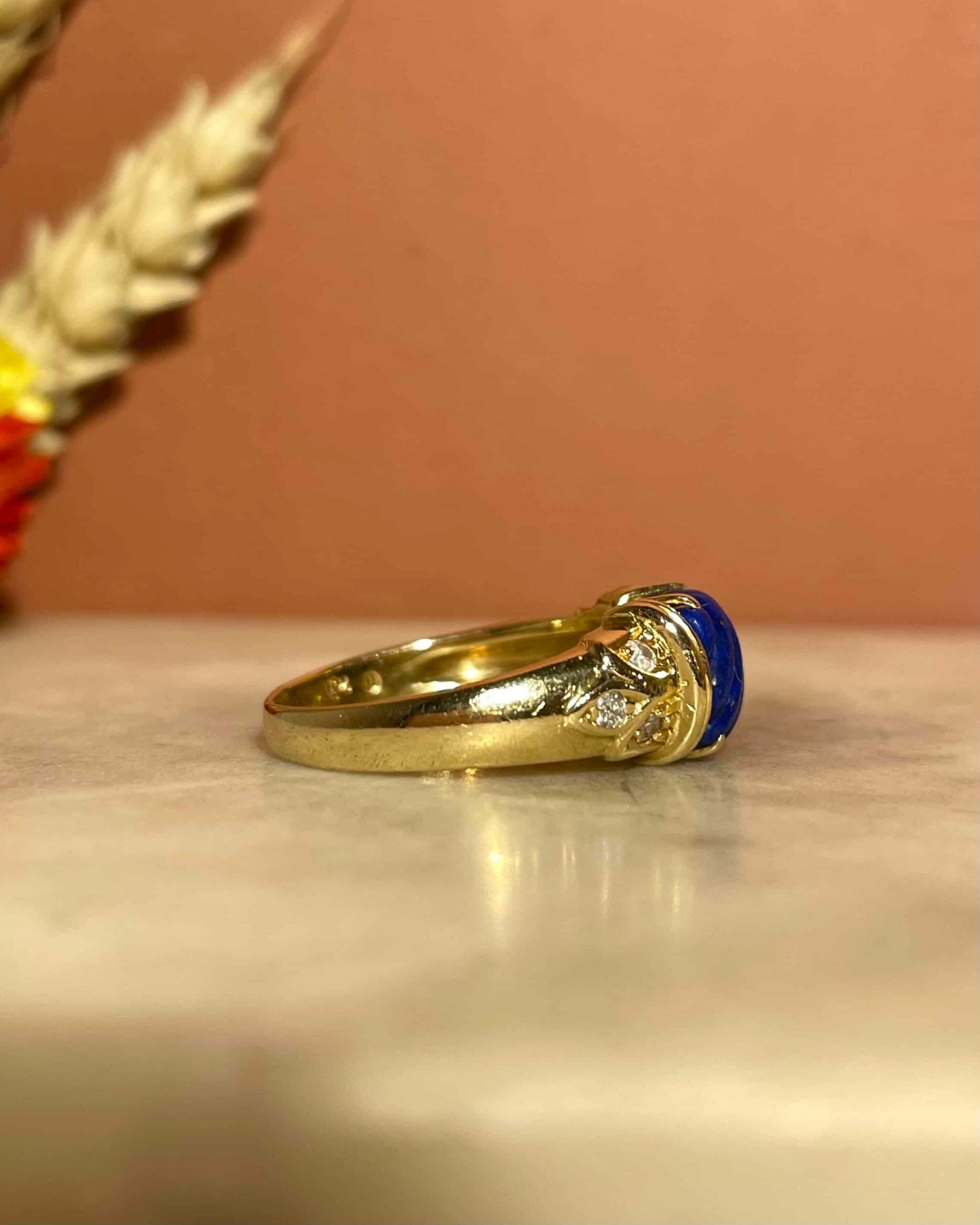 "Eliana" 1.65 Carat Lapis Lazuli &amp;amp; 6 Diamond Bangle Ring