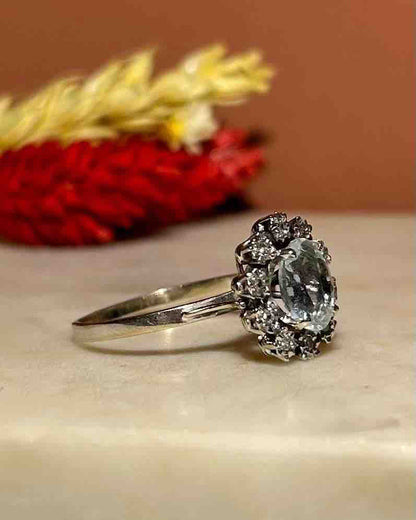 Bague Marguerite Aigue-Marine 1 Carat et Diamants &quot;Louisa&quot;