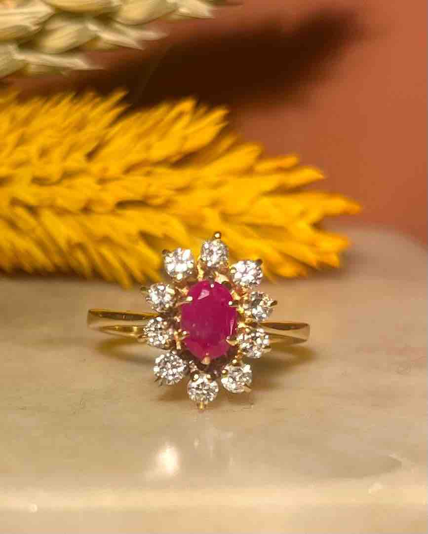 Bague Marguerite Rubis &amp; 10 Diamants &quot;Sophie&quot;