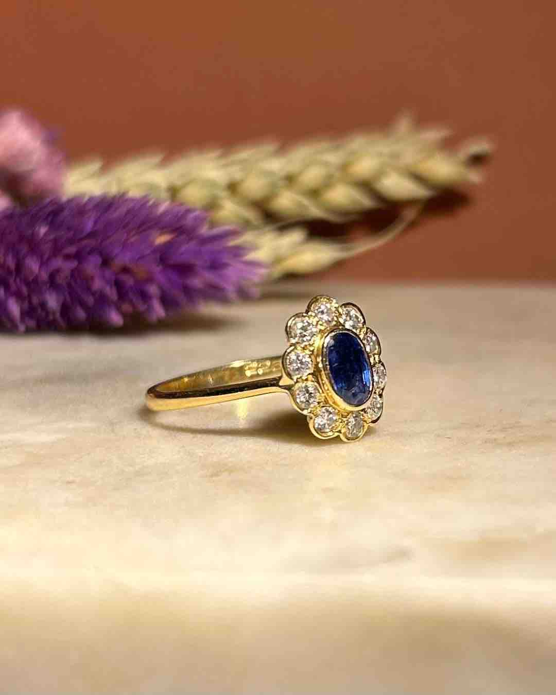 Bague Marguerite Saphir et Diamants "Ambre"