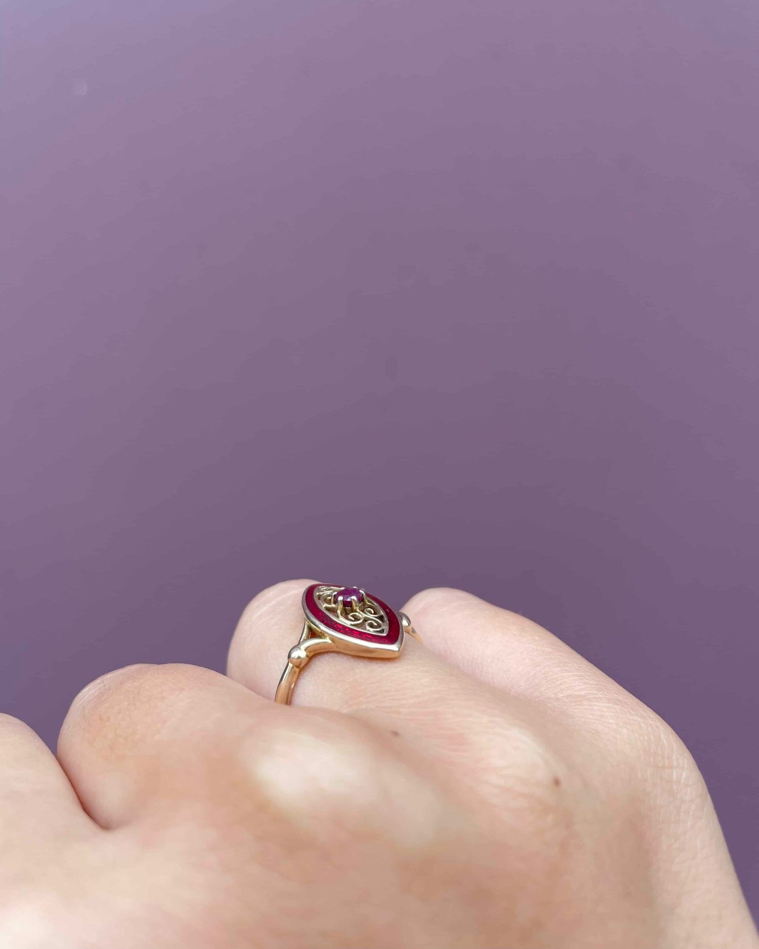 Bague Marquise Art-Déco Rubis &amp; Email Rouge &quot;Jude&quot;