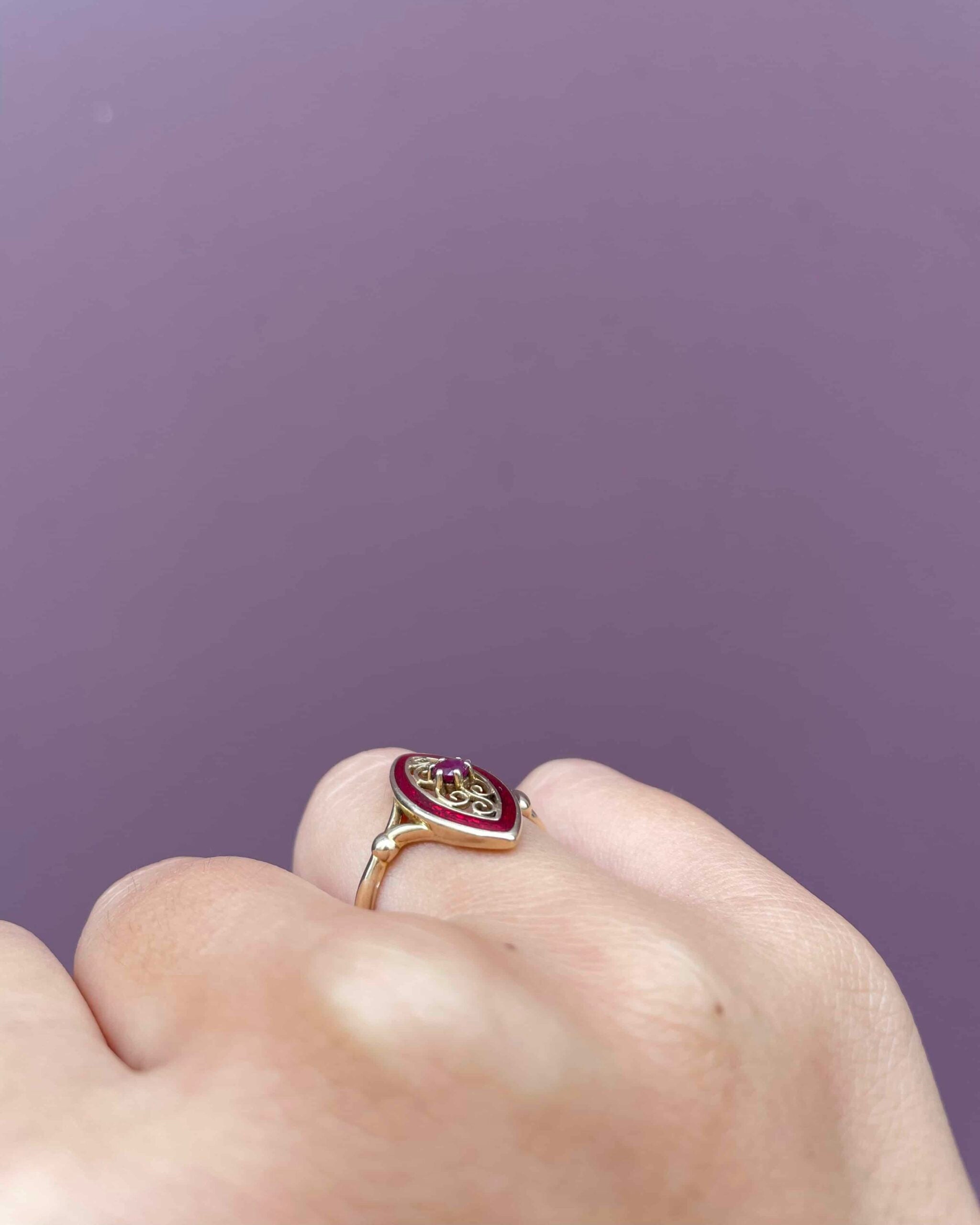 Bague Marquise Art-Déco Rubis &amp; Email Rouge &quot;Jude&quot;