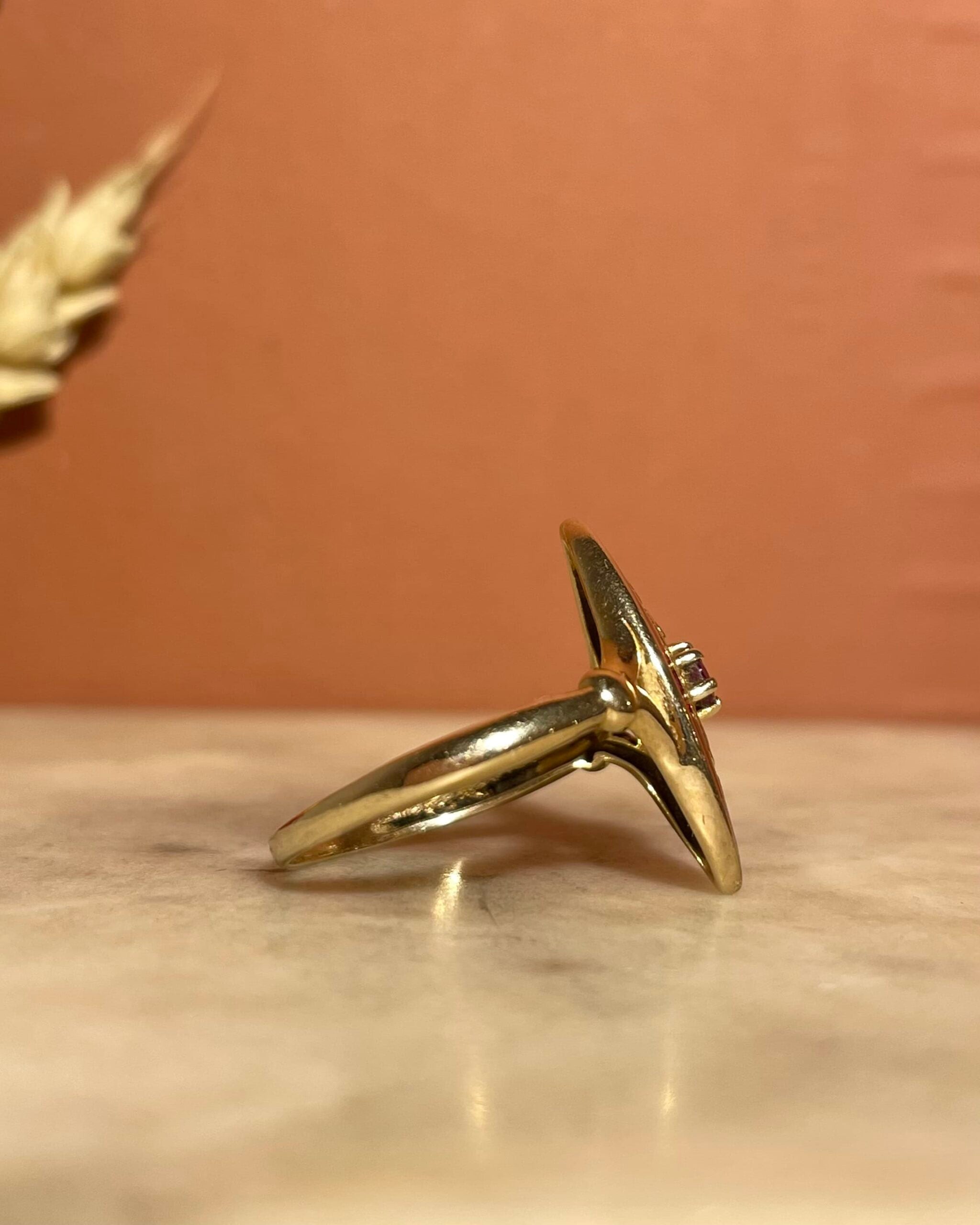 Bague Marquise Art-Déco Rubis &amp; Email Rouge "Jude"