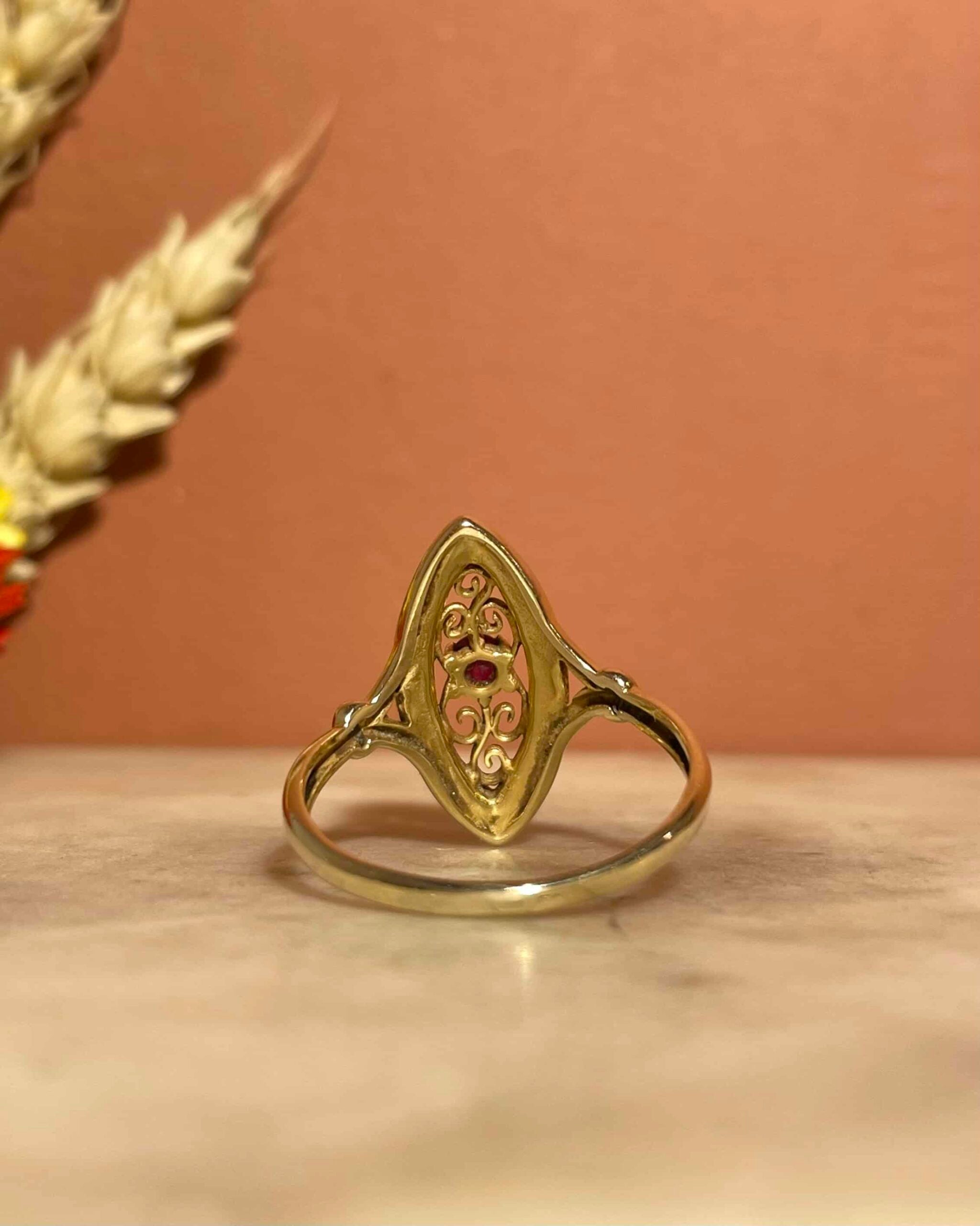 Bague Marquise Art-Déco Rubis &amp; Email Rouge "Jude"