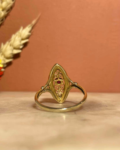 Bague Marquise Art-Déco Rubis &amp; Email Rouge &quot;Jude&quot;
