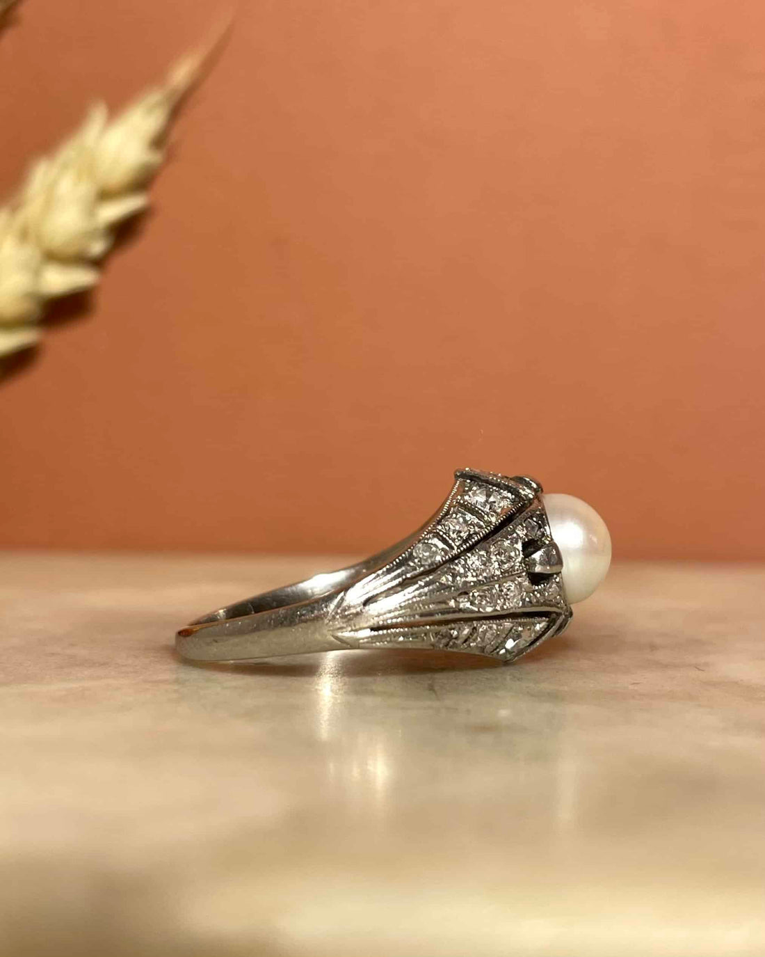 Bague Art-Déco Perle &amp; 30 Diamants &quot;Winifred&quot;