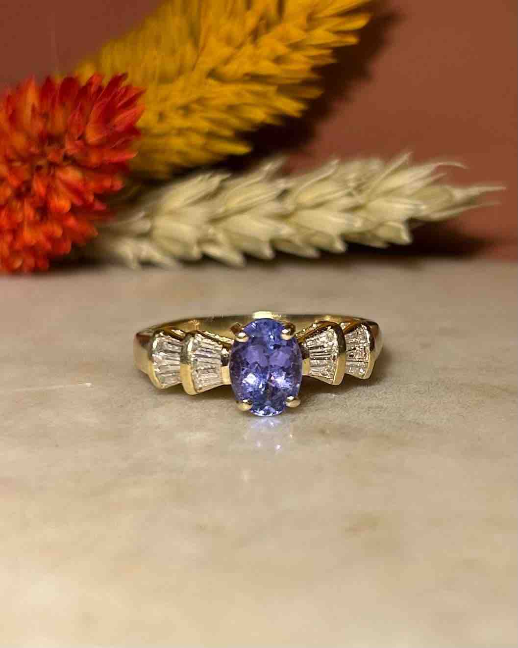 &quot;Marjorie&quot; Tanzanite &amp;amp; Diamond Solitaire Ring