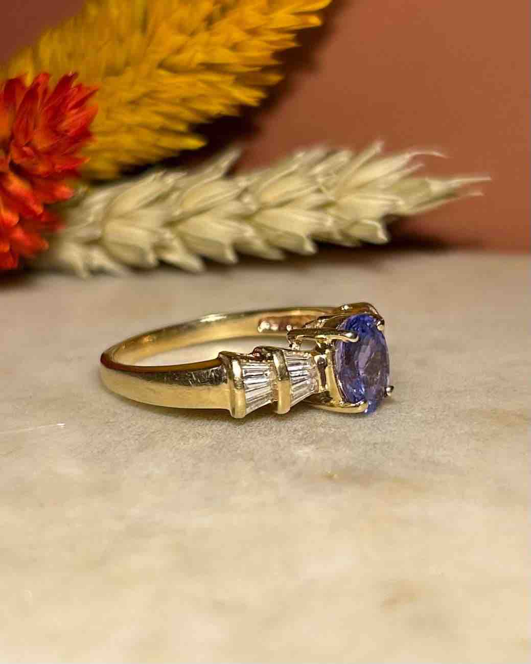 &quot;Marjorie&quot; Tanzanite &amp;amp; Diamond Solitaire Ring