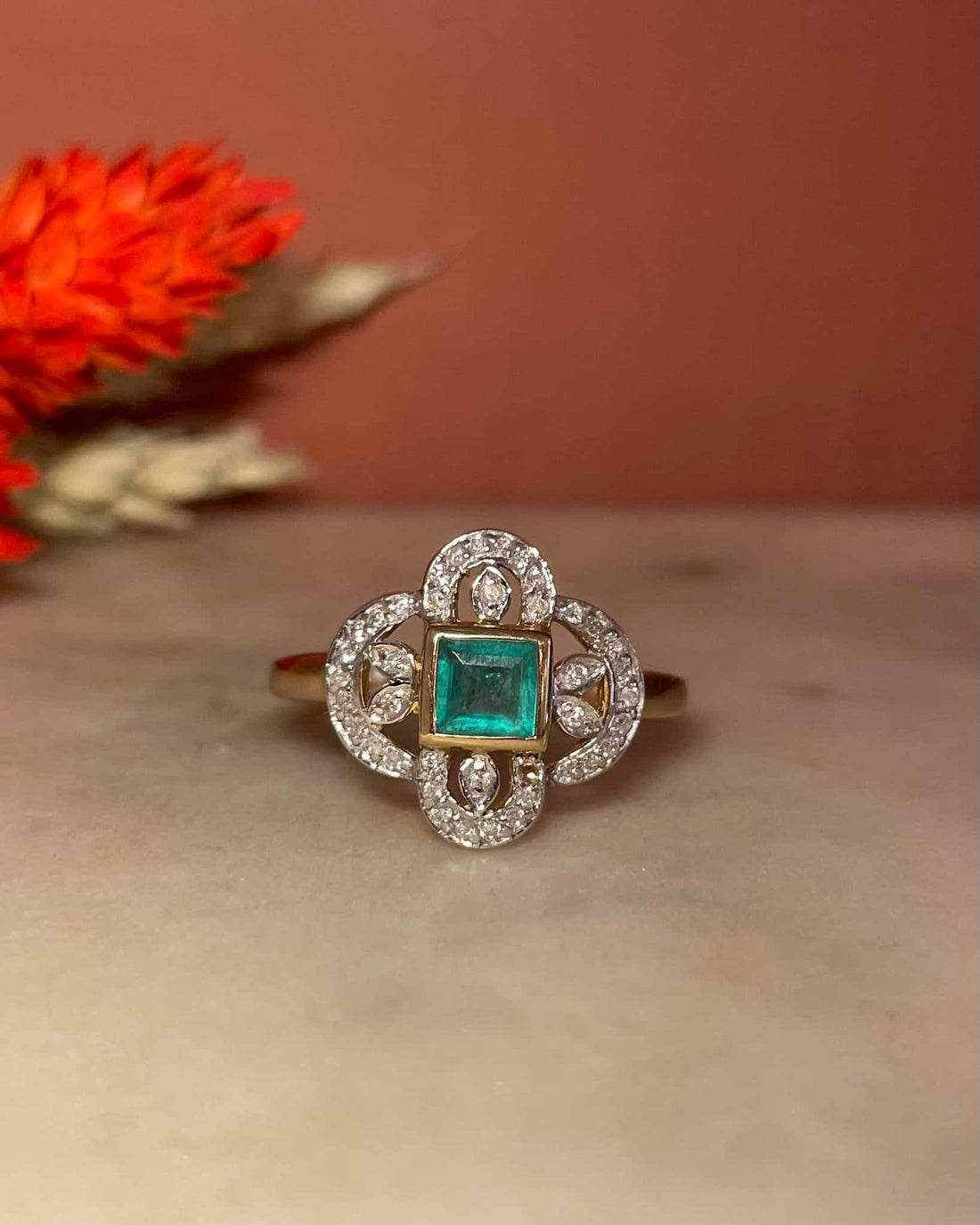 Bague Style Art-Déco Emeraude &amp; Diamants &quot;Soline&quot;
