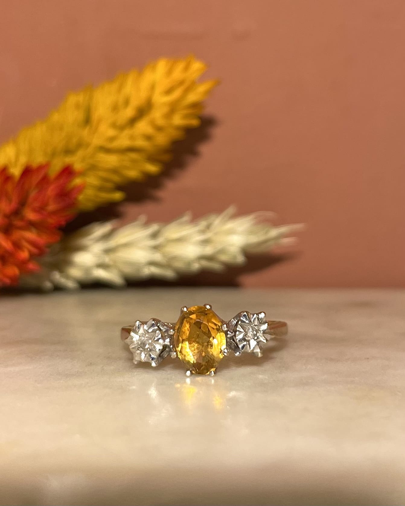 "Mylenne" Citrine &amp;amp; Diamond Trilogy Ring