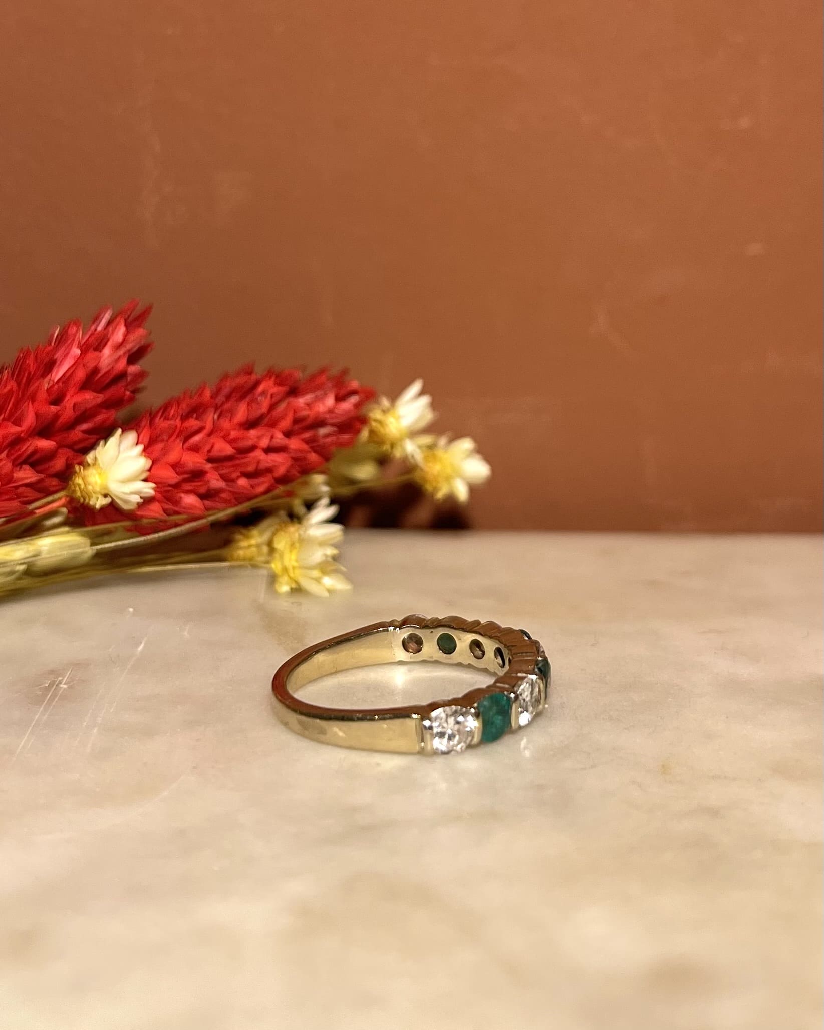 Bague Rivière 4 Emeraudes &amp; 5 Diamants "Julianne"