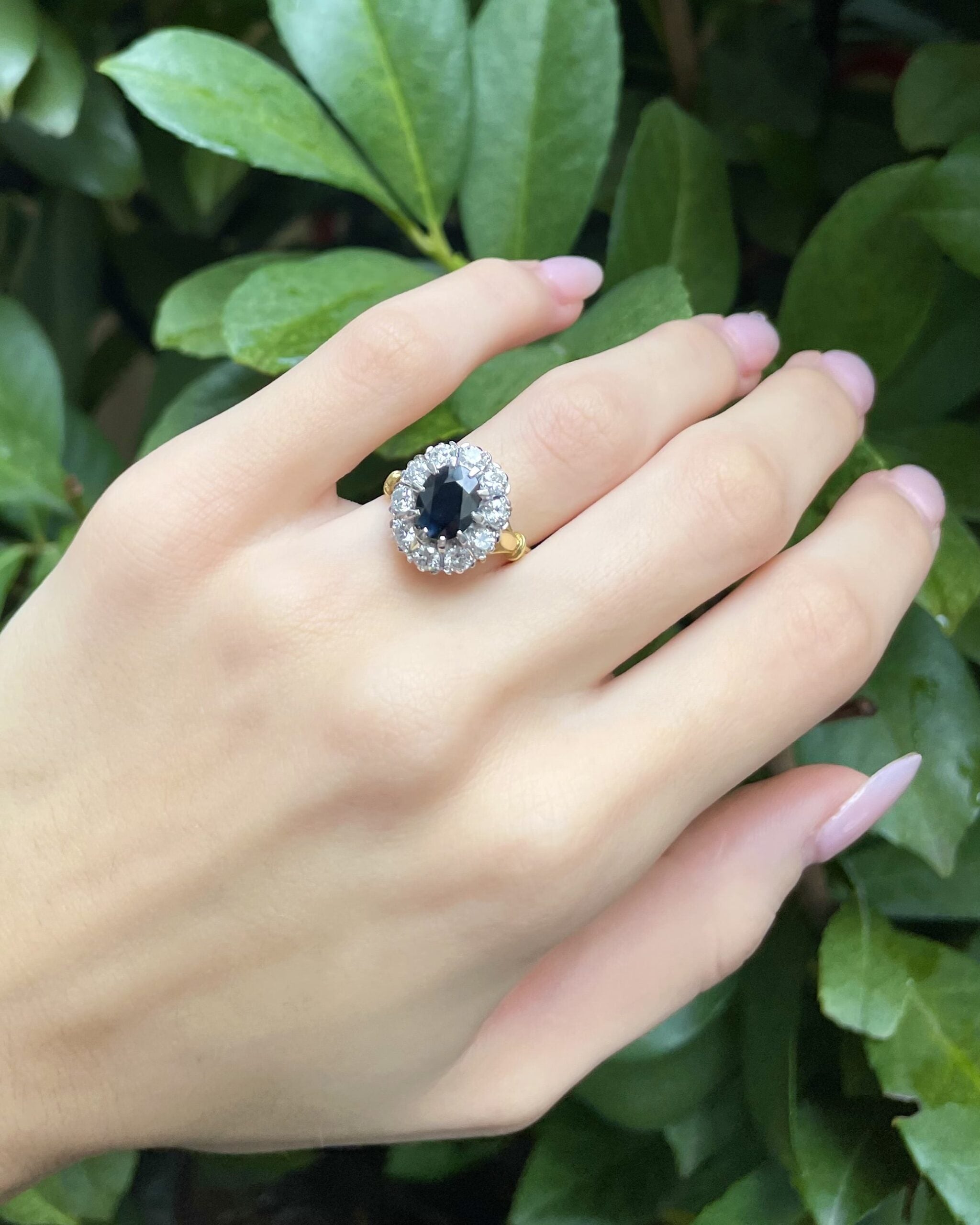 Anillo Everlee con zafiro de 2,30 quilates y 10 diamantes en forma de margarita