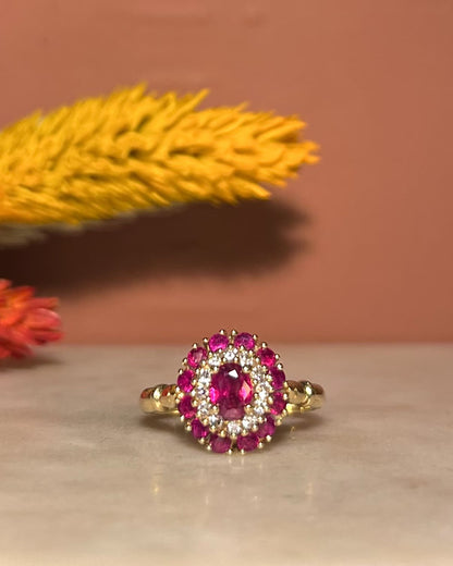 Bague Marguerite Style Art-Déco Rubis &amp; Diamants &quot;Lilly&quot;