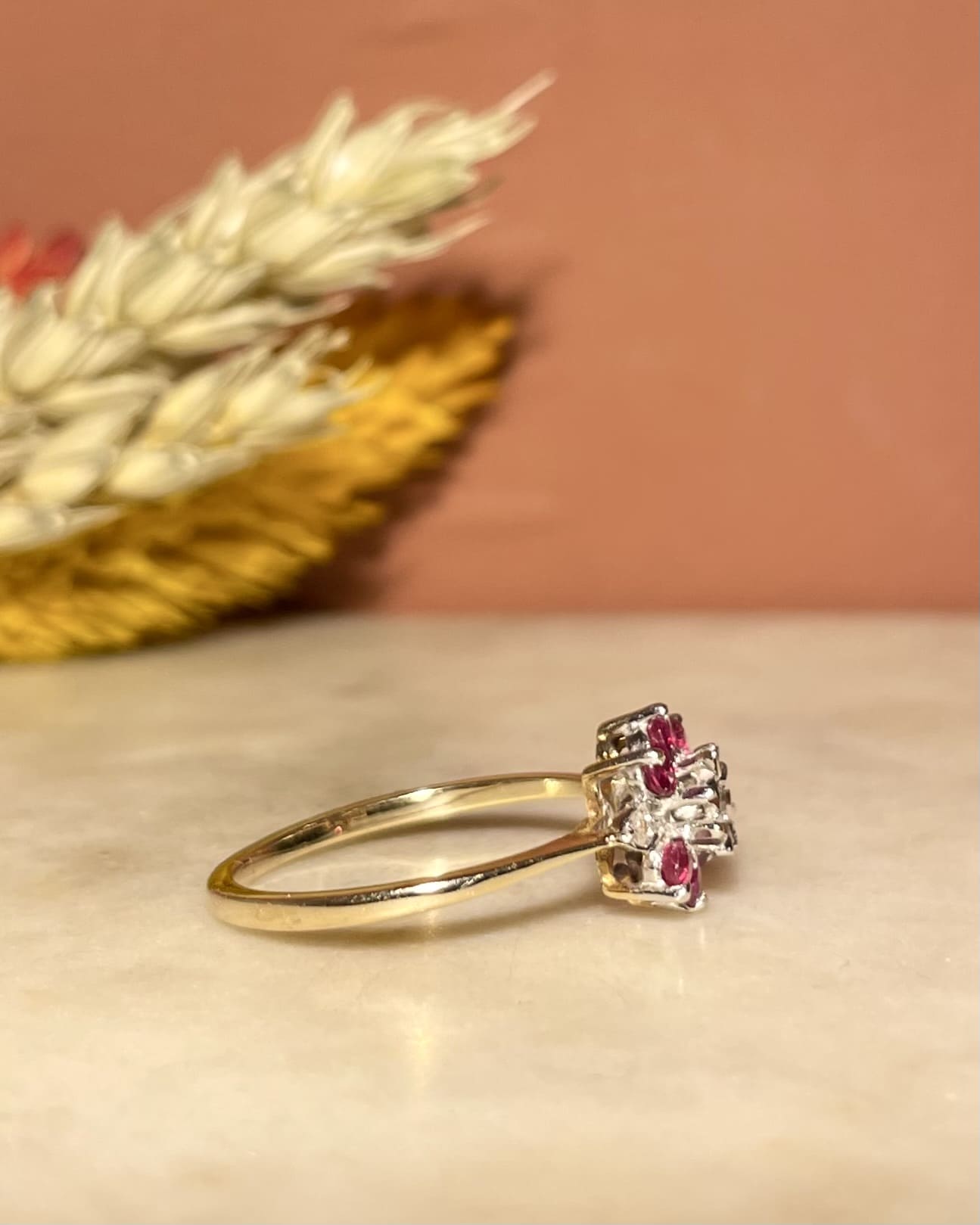 "Honor" Ruby &amp;amp; Diamond Daisy Ring