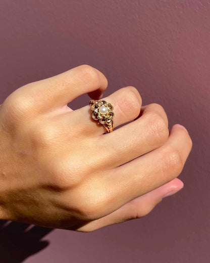 Bague Fleur Tressée Art-Déco Perle &quot;Lorrie&quot;
