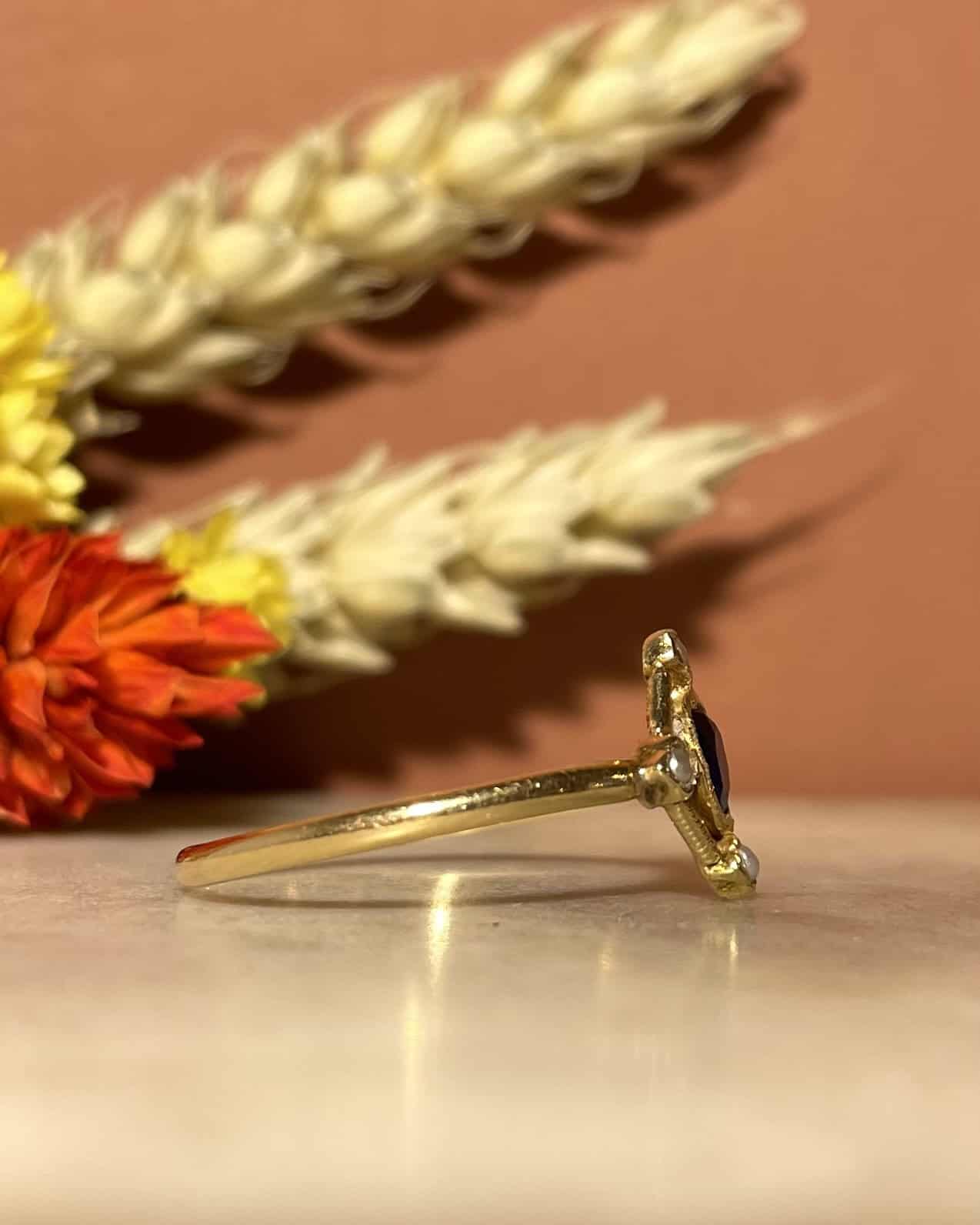 Bague XIXe Saphir &amp; Perles &quot;Maggy&quot;