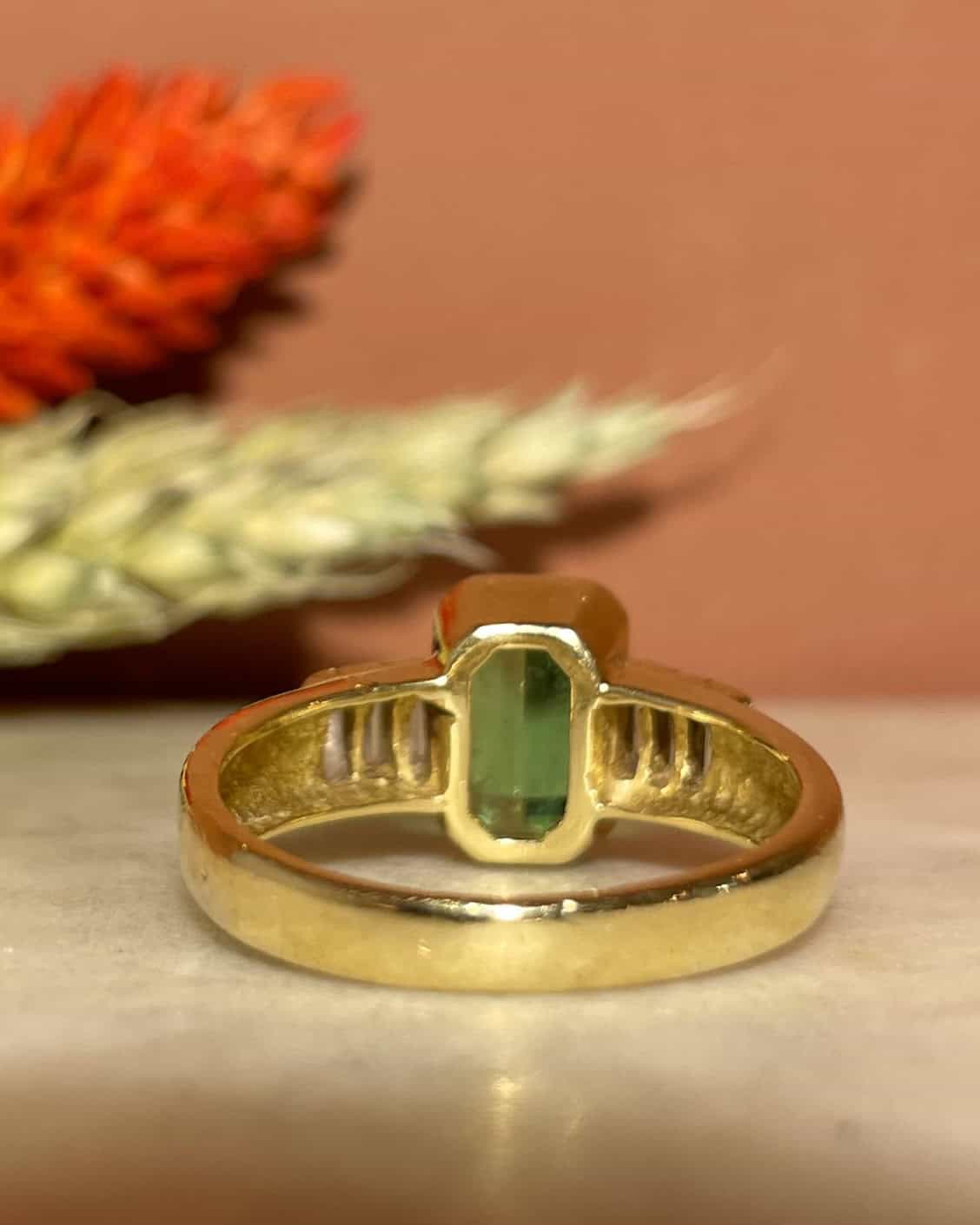 Bague Solitaire Tourmaline 1.40 carat &amp; Diamants "Palmyre" - Elliade Paris