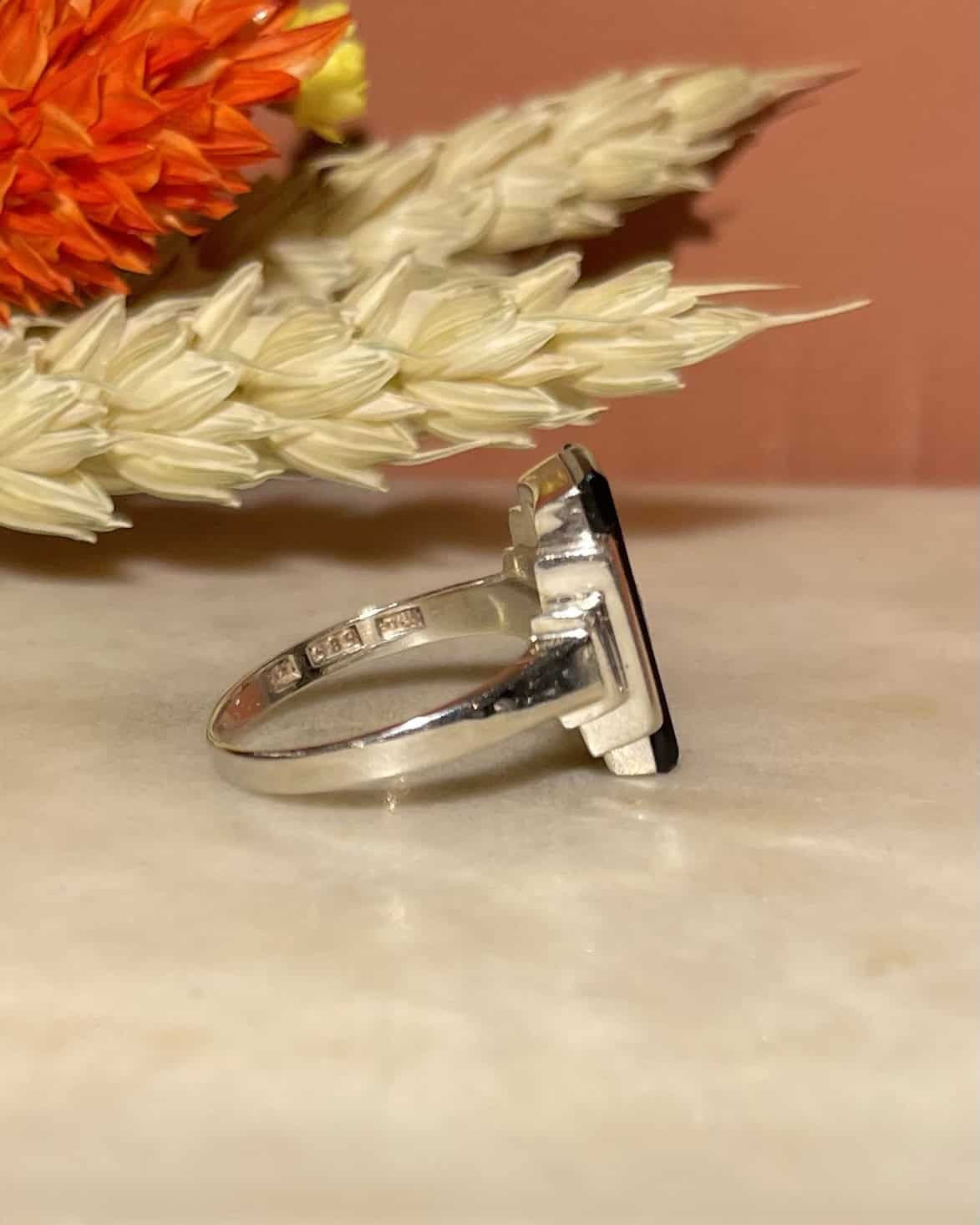 Bague Art-déco Onyx &amp; Diamant "Yvonne"