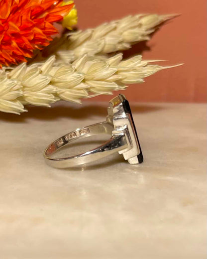 Bague Art-déco Onyx &amp; Diamant &quot;Yvonne&quot;