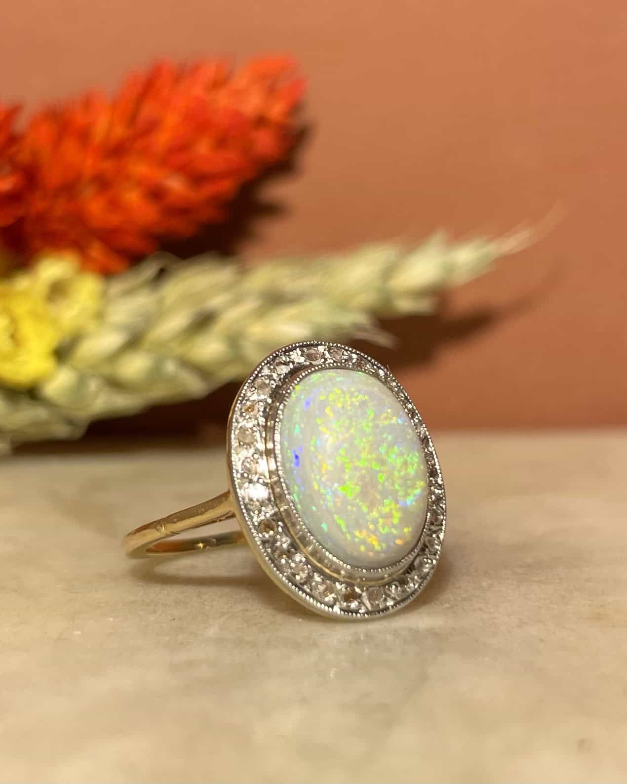 carat Opal & Diamond Daisy Ring