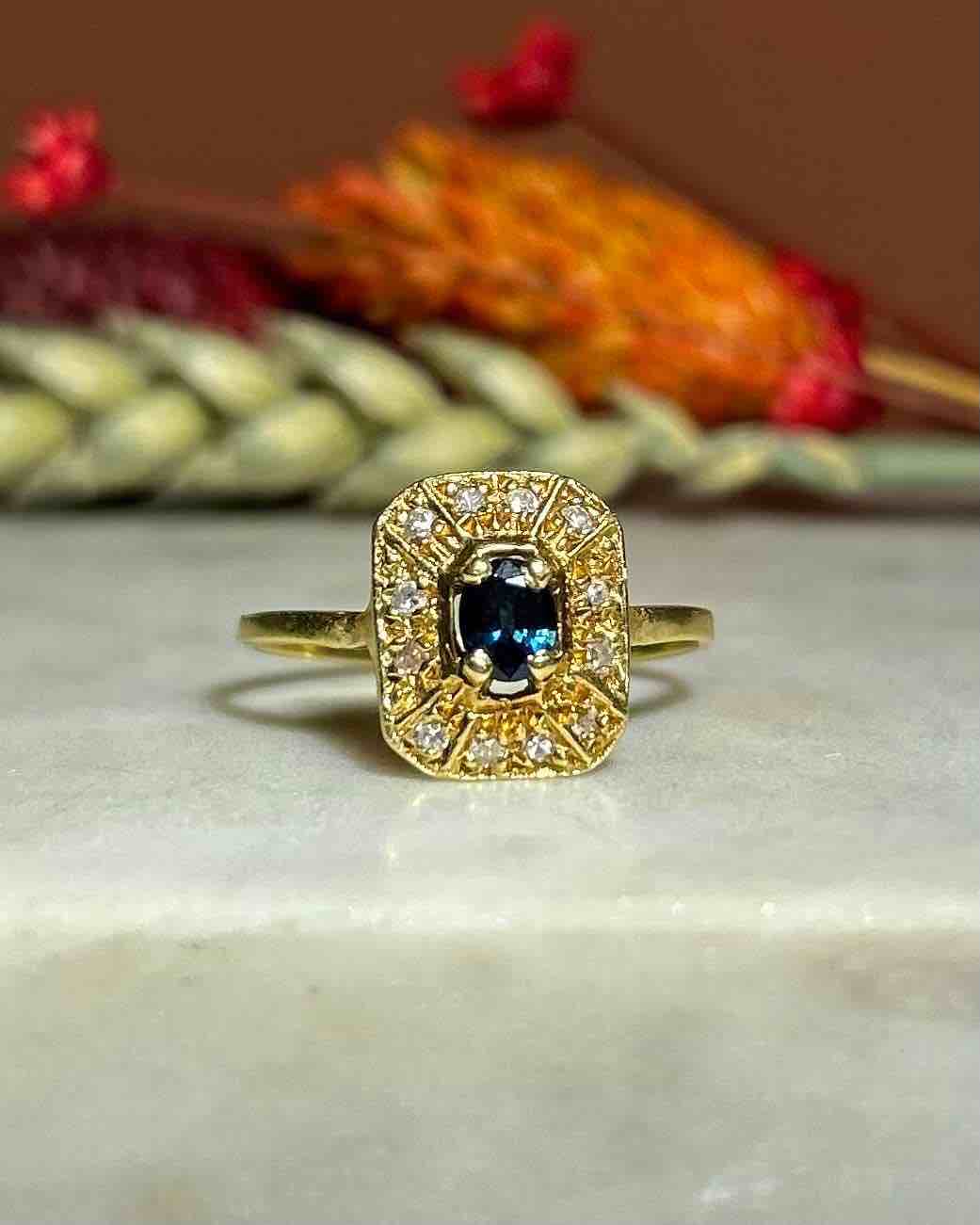 Bague Art-déco Diamants &amp; Saphir &quot;Veronika&quot;