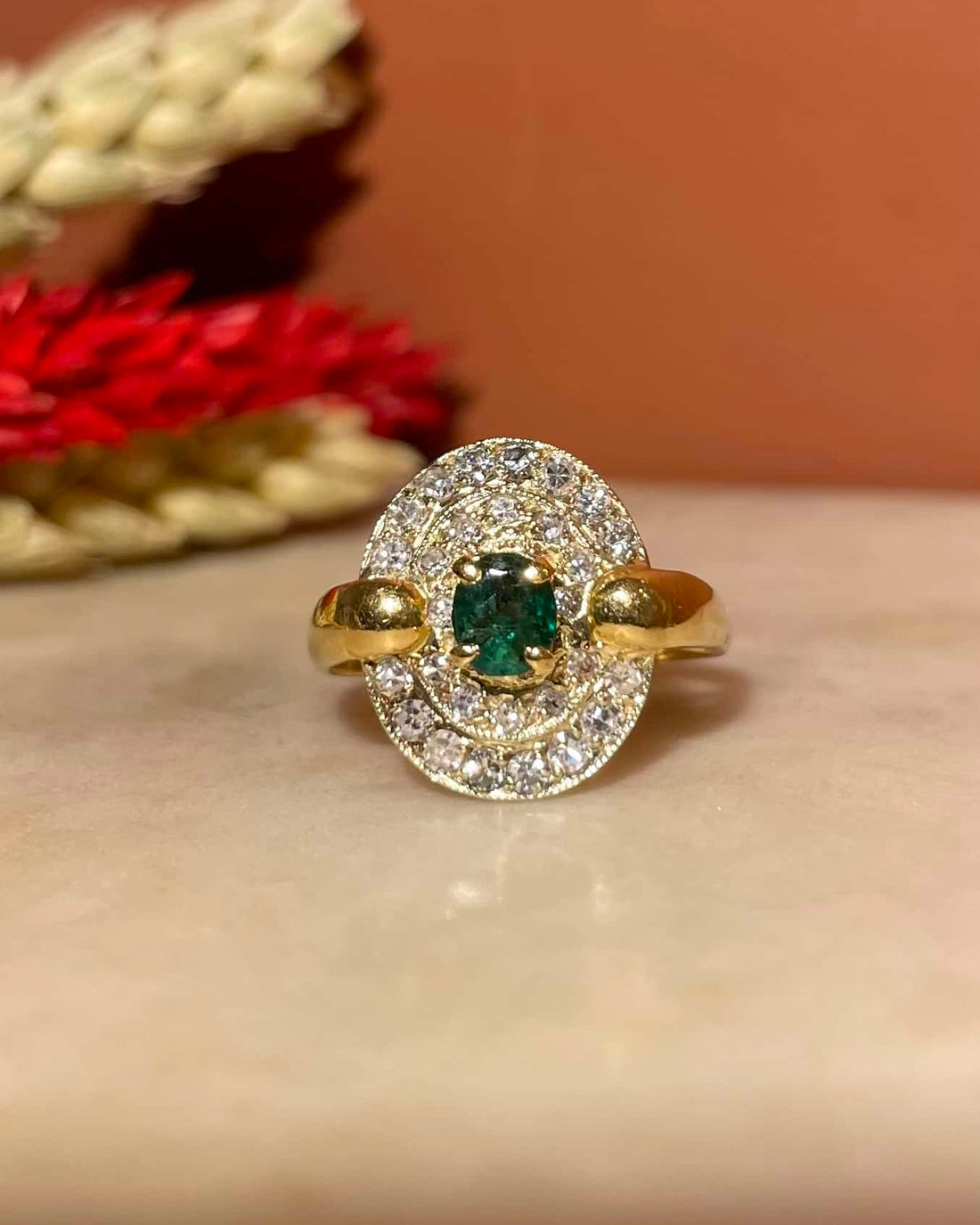 Bague style Art-Déco émeraude &amp; diamants &quot;Artémis&quot;