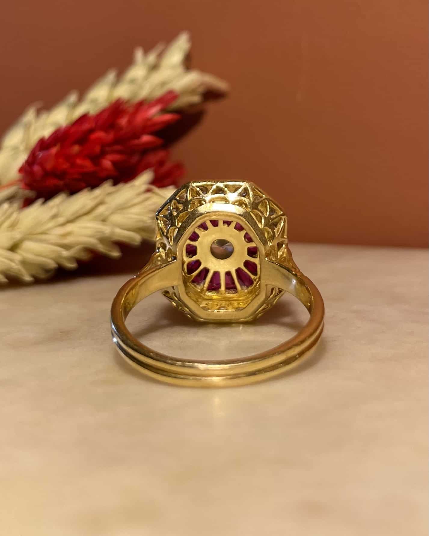 Bague style Art-Déco émeraude &amp; diamants &quot;Artémis&quot;