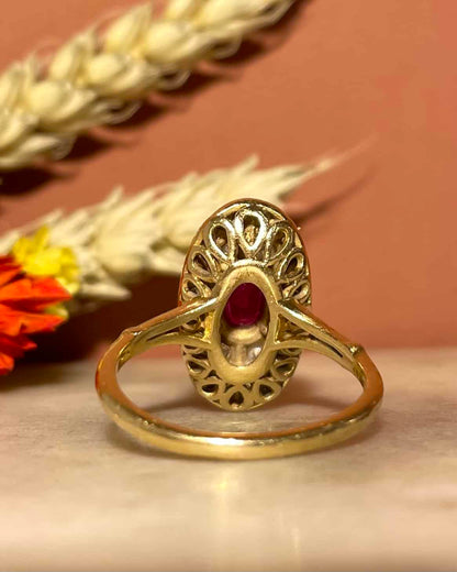 Bague Style Art-Déco Rubis &amp; 20 Diamants &quot;Adrienne&quot;