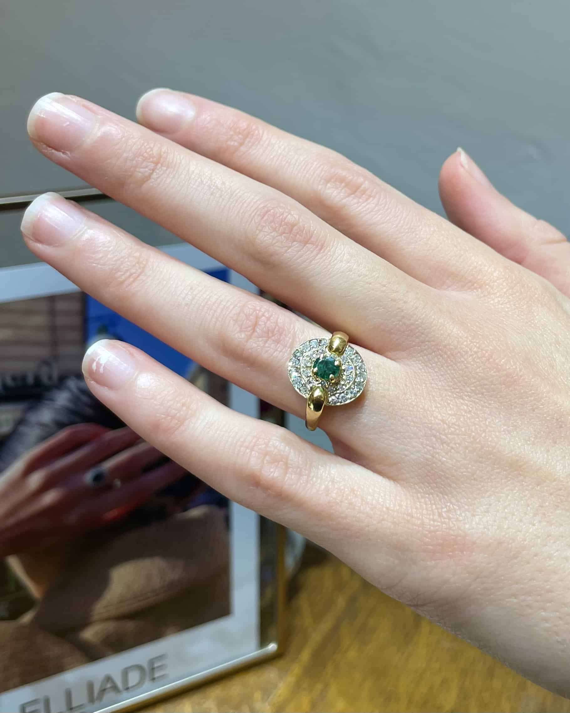 Bague style Art-Déco émeraude &amp; diamants "Artémis"