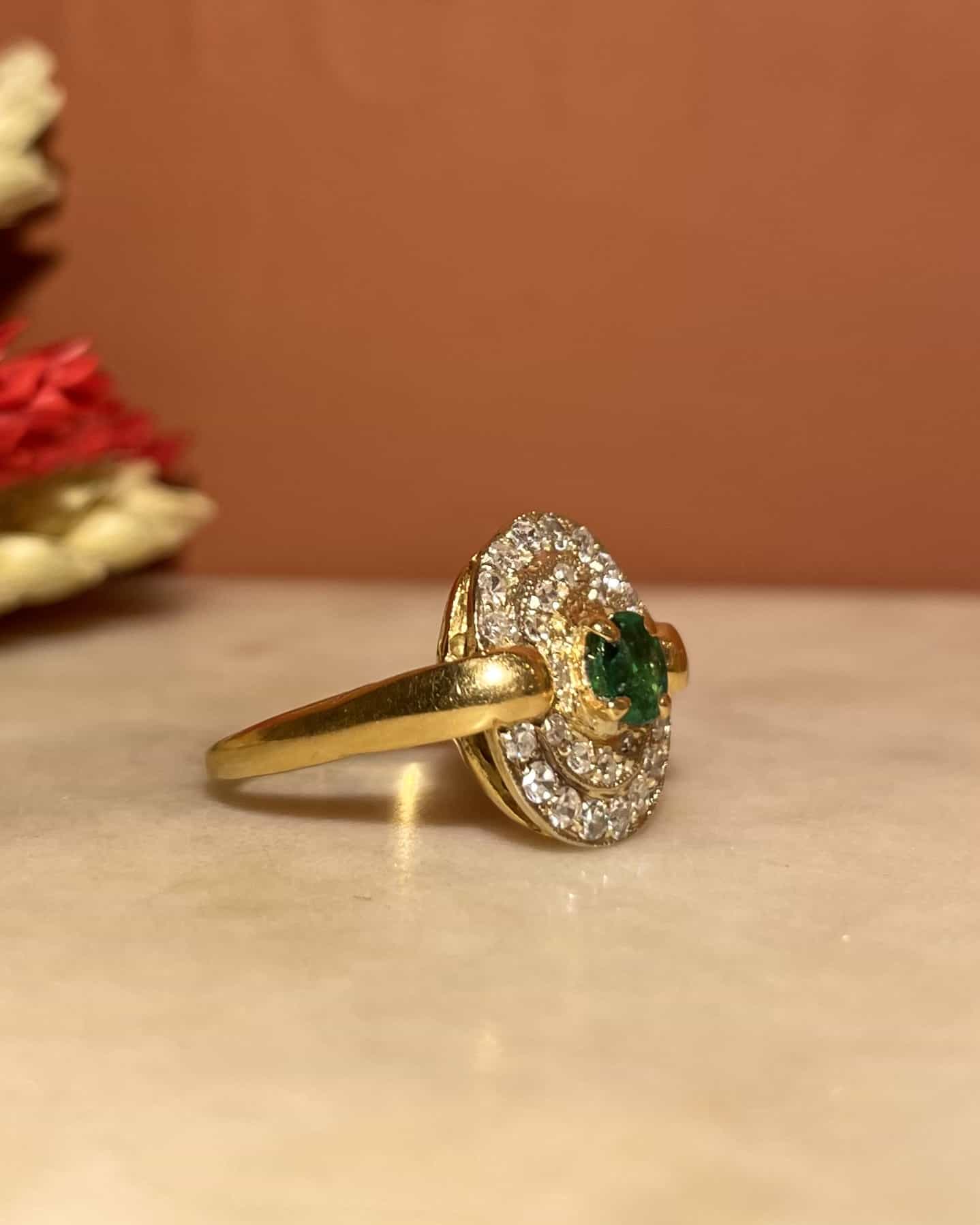 Bague style Art-Déco émeraude &amp; diamants "Artémis"