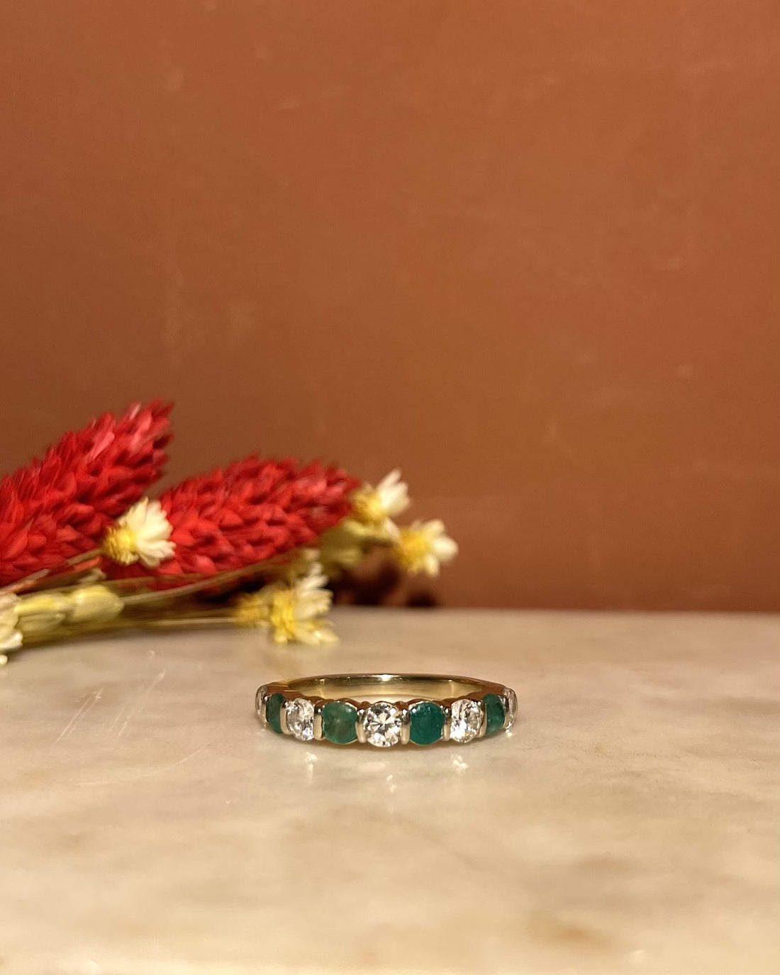 &quot;Julianne&quot; 4 Emerald &amp;amp; 5 Diamond River Ring