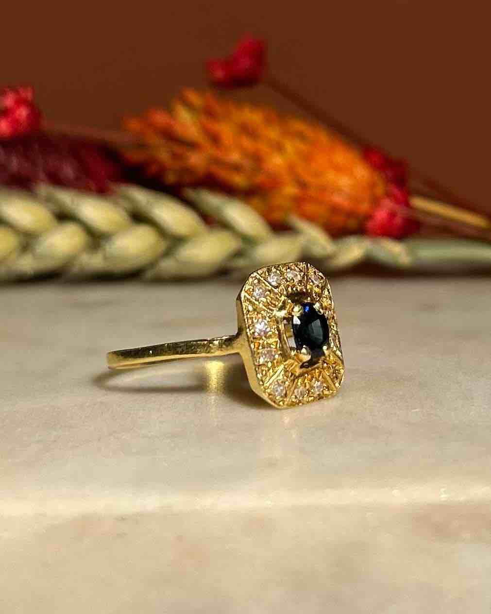 Bague Art-déco Diamants &amp; Saphir &quot;Veronika&quot;
