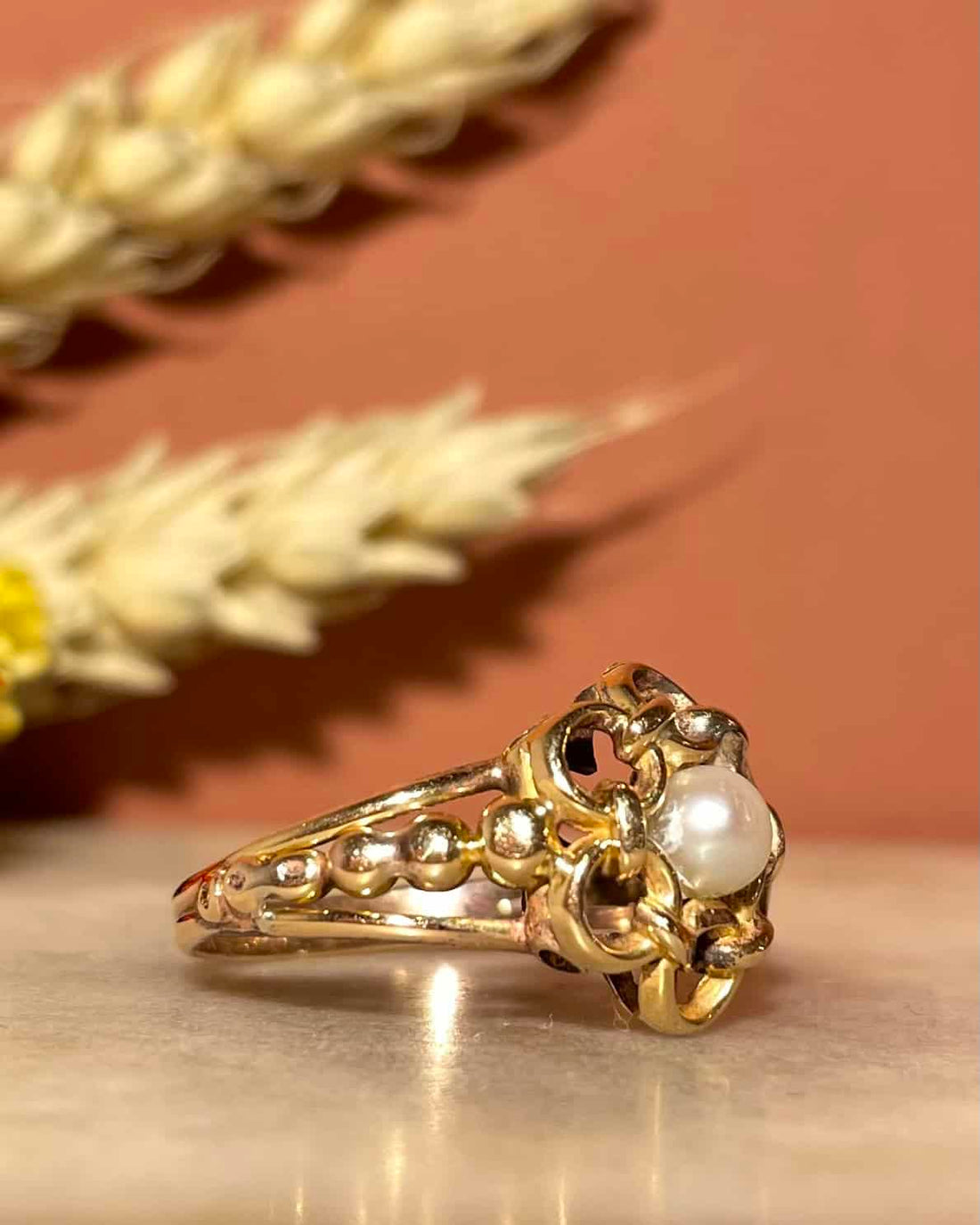 Bague Fleur Tressée Art-Déco Perle &quot;Lorrie&quot;