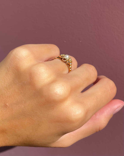 Bague Fleur Tressée Art-Déco Perle &quot;Lorrie&quot;